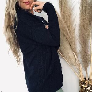 NEW NORDSTROM 14TH Navy Blue Soft Chenille Open Cardigan Pom Pom Knit Sweater XS